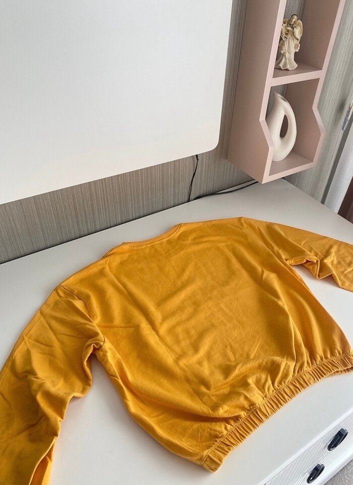 Sarı Baskılı Kadın Sweatshirt - Görsel 4