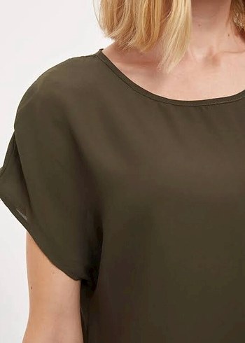 Kadın Haki Kısa Kollu Salaş Bluz - Görsel 2