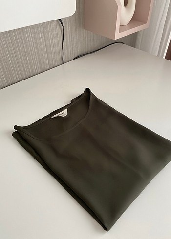 Kadın Haki Kısa Kollu Salaş Bluz - Görsel 3