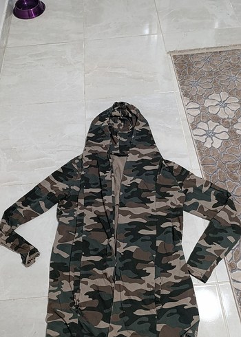 LC Waikiki Kapüşonlu Kamuflaj Desenli Uzun Kadın Ceket