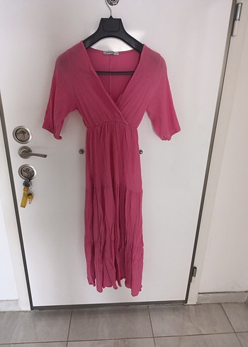 Pembe Bohem V Yaka Uzun Elbise