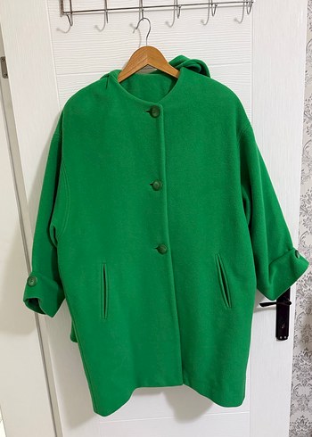 Yeşil Kadın Salaş Uzun Kaban Kendinden Atkılı İtalyan üretim - Görsel 2