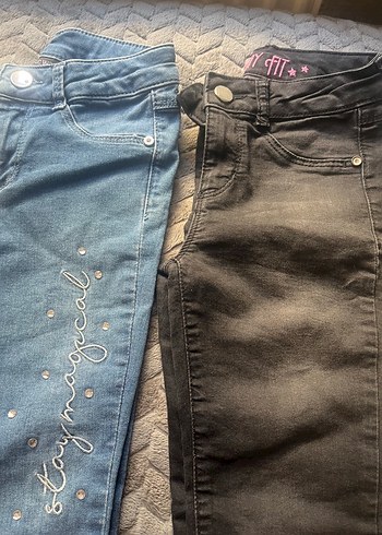 6 Yaş Beden Kızlar için Nakışlı Gri Dar Kesim Kot Pantolon