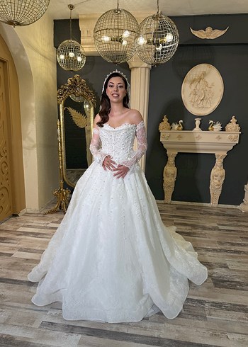 Gelinlik Uzun Kollu Straplez Prenses Gelinlik Fransız Dantel