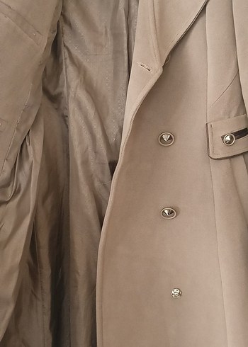 Bej Kaşe Uzun Kadın Klasik Kesim Kaban - Görsel 5