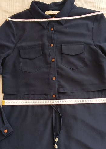 Düğmeli Lacivert Uzun Kadın Elbise - Görsel 6