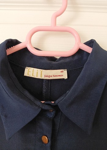 Düğmeli Lacivert Uzun Kadın Elbise - Görsel 5