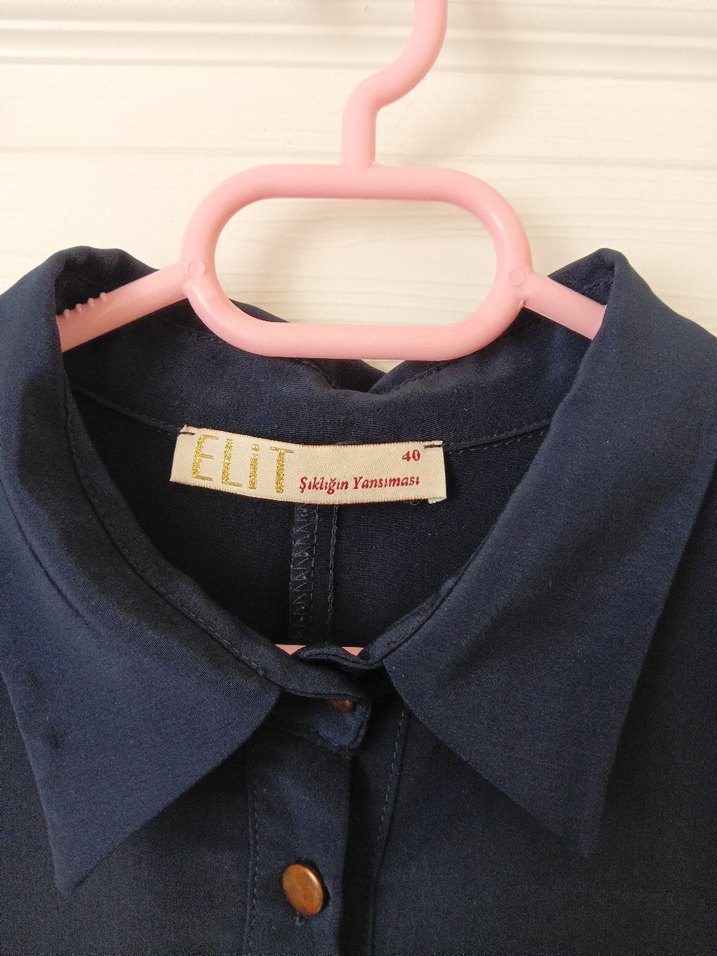 Düğmeli Lacivert Uzun Kadın Elbise - Görsel 5