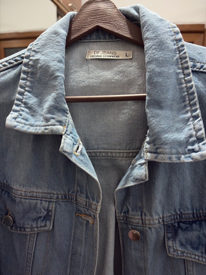 Düğmeli Mavi Kadın Denim Ceket - Görsel 3