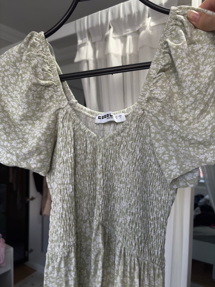 Bohem Gri Desenli Uzun Keten Elbise - Görsel 3