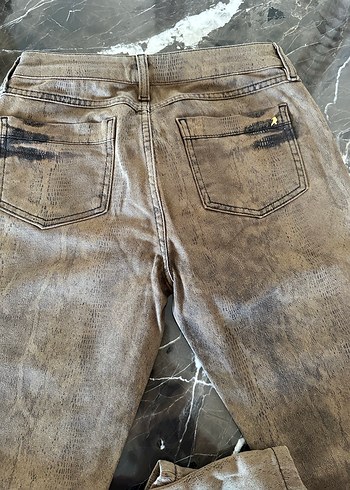 38 Beden kahverengi Renk Kadın Kahverengi Yılan Desenli Denim Pantolon