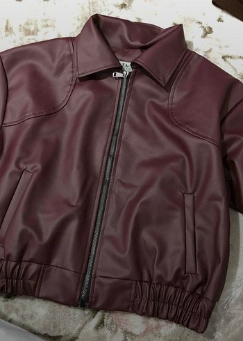 Kadın Bordo Deri Fermuarlı Ceket - Görsel 3