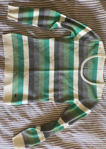 Yards Çizgili Uzun Kollu Yeşil Kadın Triko - Görsel 2