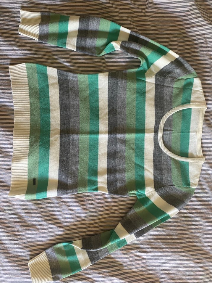 Yards Çizgili Uzun Kollu Yeşil Kadın Triko - Görsel 2