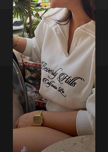 s Beden Beyaz Kadın Uzun Kollu Yakalı Sweatshirt