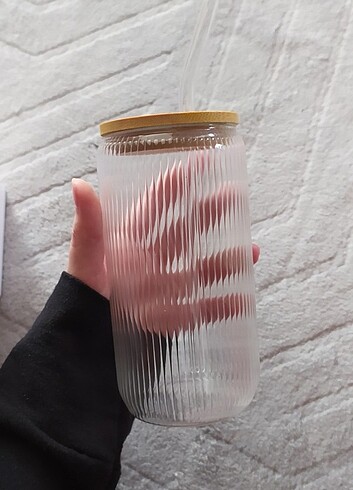 Bambu Kapaklı Pipetli Cam Bardak 