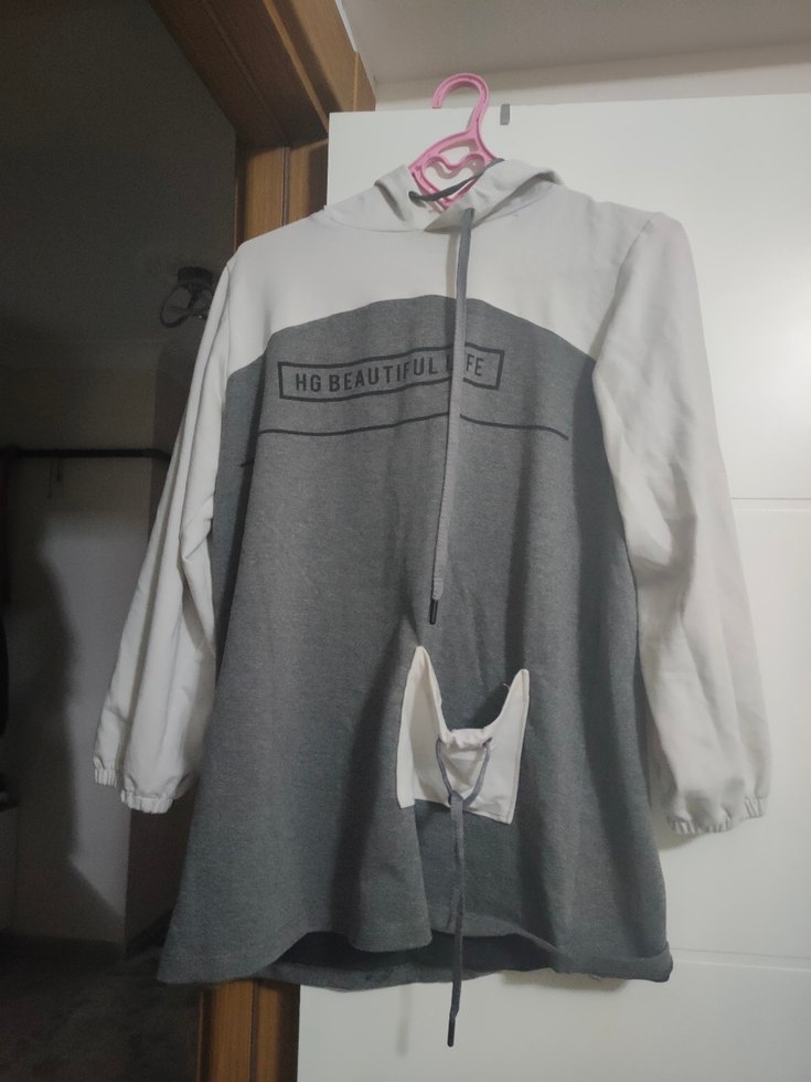 Gri Kapüşonlu Midi Sweatshirt - Görsel 2