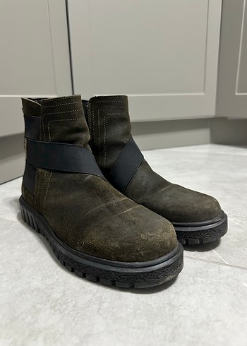 Haki rengi Süet Kadın Kemerli Dolgu Topuk Bot - Görsel 4