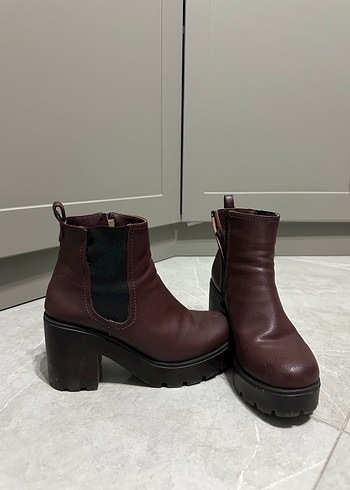 Bordo Deri Kadın Topuklu Bot - Görsel 2