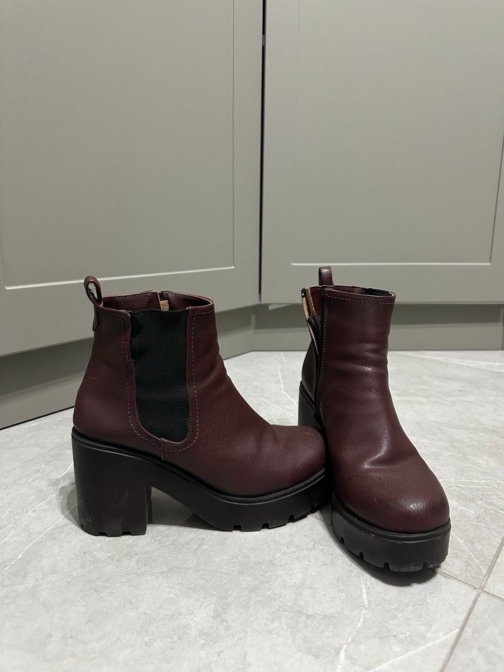 Bordo Deri Kadın Topuklu Bot - Görsel 2