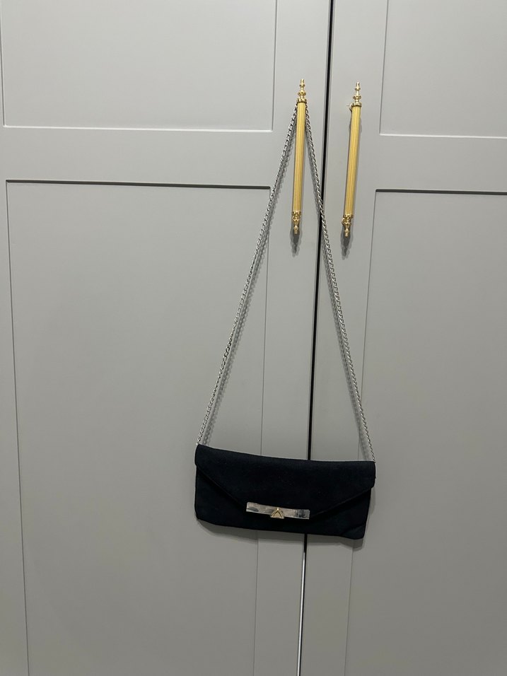 Siyah Süet Tokalı Kadın Clutch Çanta - Görsel 3