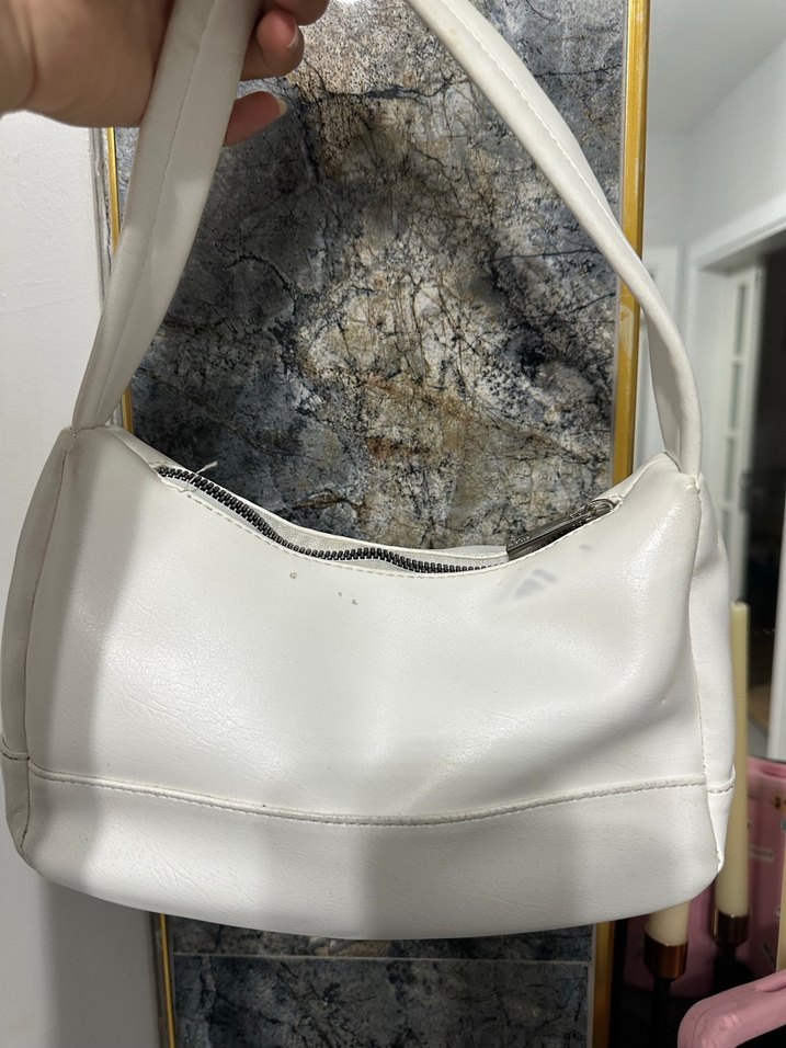 Beyaz Deri Parisli Kadın Çantası - Görsel 2