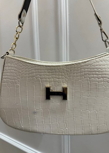 Beyaz Deri Yılan Desenli Kadın Çanta yanında cüzdan hediyeli - Görsel 3