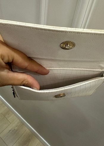 Beyaz Deri Yılan Desenli Kadın Çanta yanında cüzdan hediyeli - Görsel 8