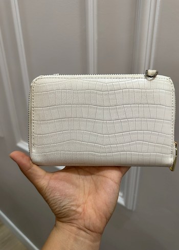 Beyaz Deri Yılan Desenli Kadın Çanta yanında cüzdan hediyeli - Görsel 6