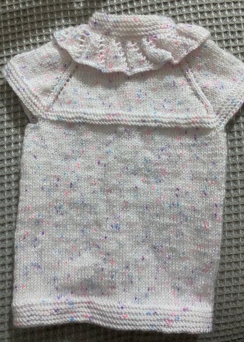 Kız bebek Beyaz ebrulu Örgü yelek - Görsel 2