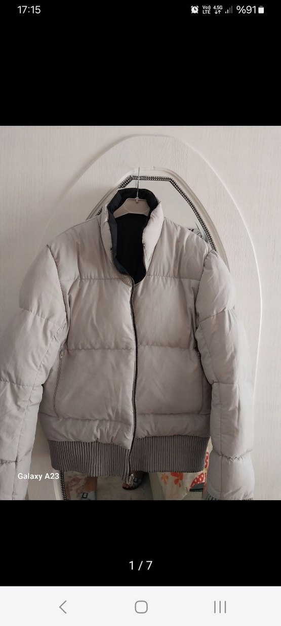 çift taraflı kaz tüyü Fermuarlı Şişme mont - Görsel 3