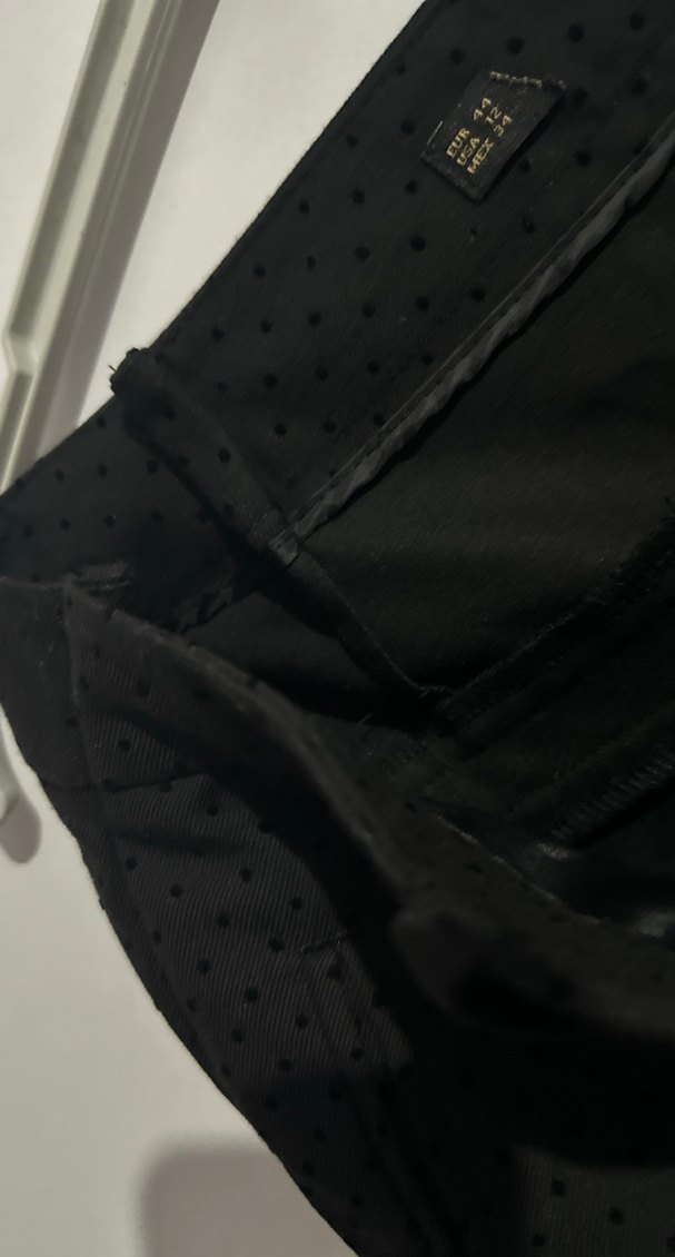 Siyah İnce Desenli Düz Paça Pantolon — görsel 7/8