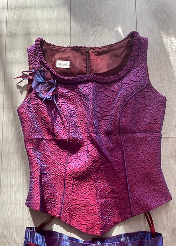 Bordo Drapeli Uzun Straplez Abiye Elbise - Görsel 2