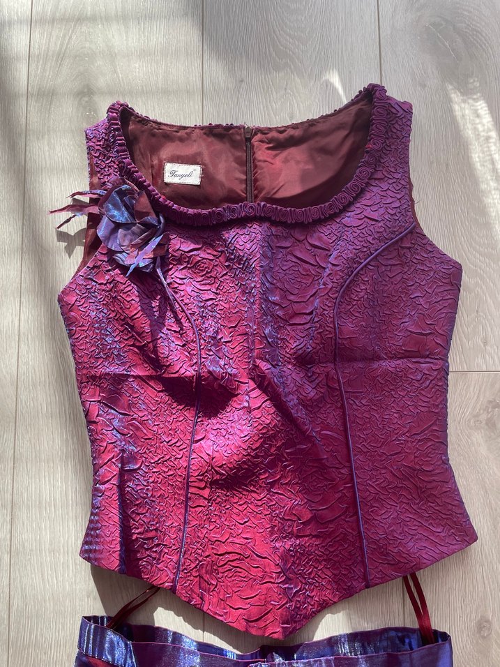 Bordo Drapeli Uzun Straplez Abiye Elbise - Görsel 2