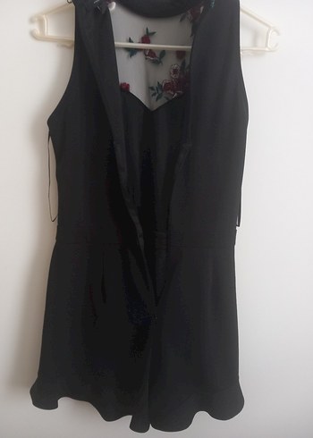 Nakışlı Siyah Mini şort tulum - Görsel 4