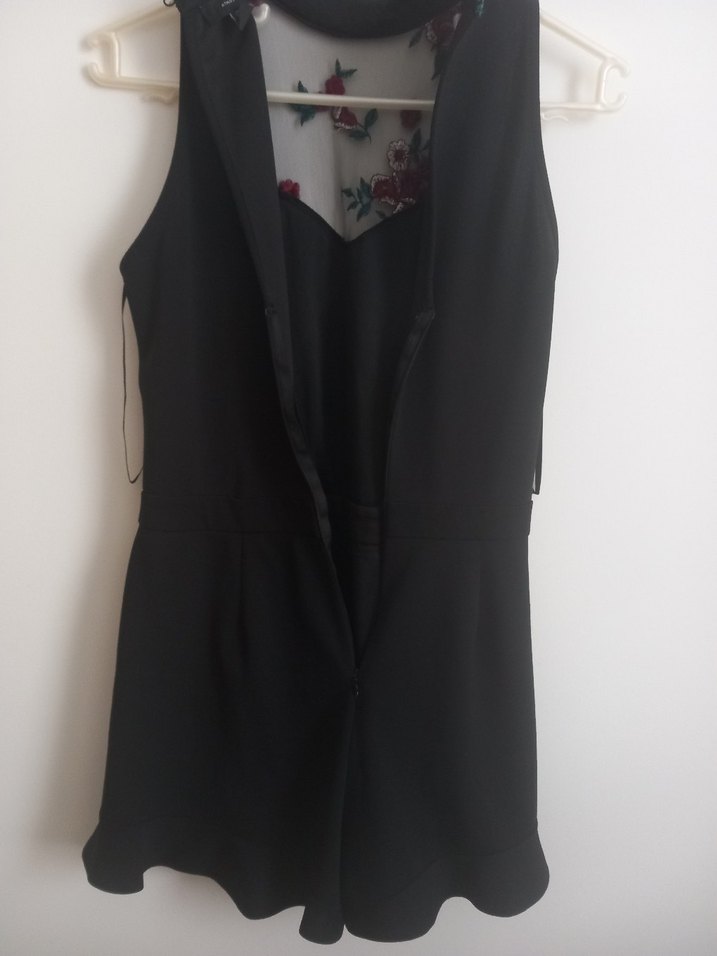 Nakışlı Siyah Mini şort tulum - Görsel 4