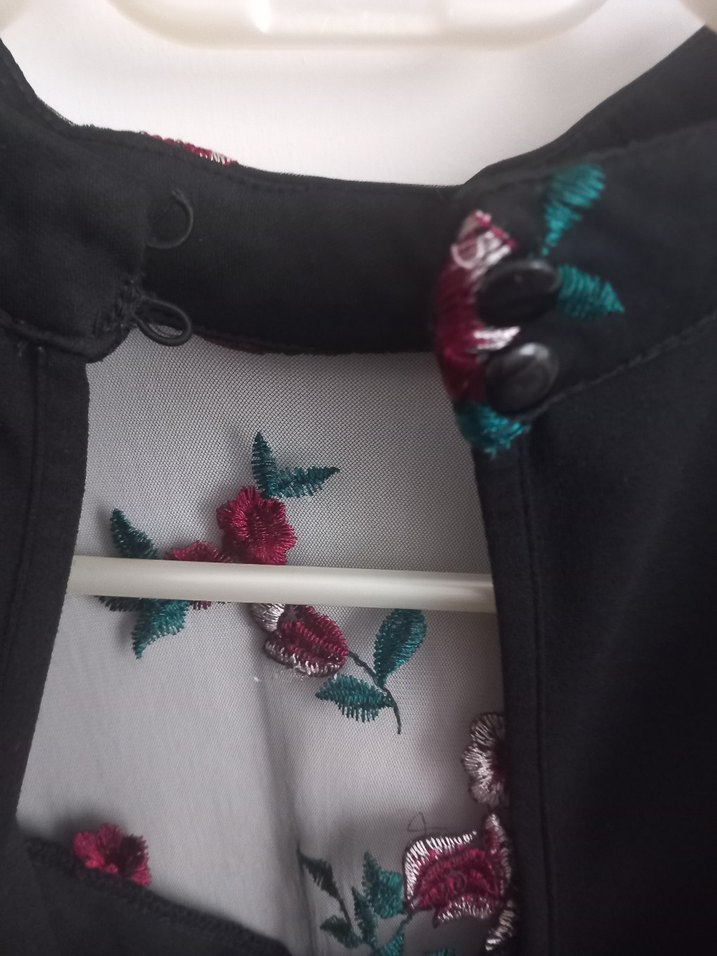 Nakışlı Siyah Mini şort tulum - Görsel 3