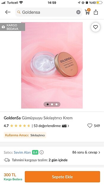 Goldensa gümüş suyu sıkılaştırıcı krem