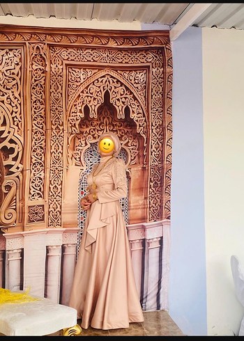 Abiye Camel Renkli Uzun Tesettür elbise