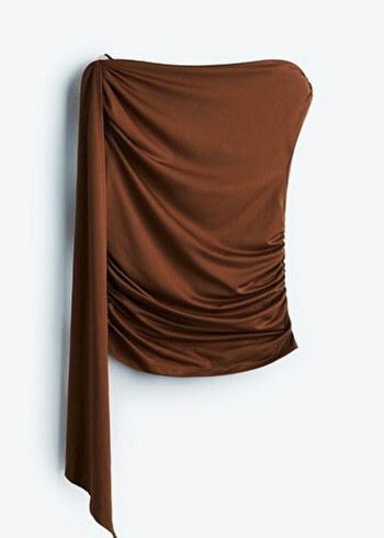 Tek omuzlu ve drapeli bluz - Görsel 2