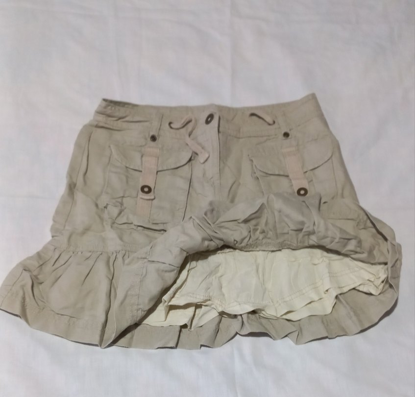 13-14 Yaş çocuk Bej Keten Etek Pilili Detaylı astarlı - Görsel 3