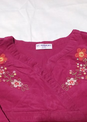 kız çocuk ince kadife nakış süslü tunik bordo 11-12 yaş - Görsel 2