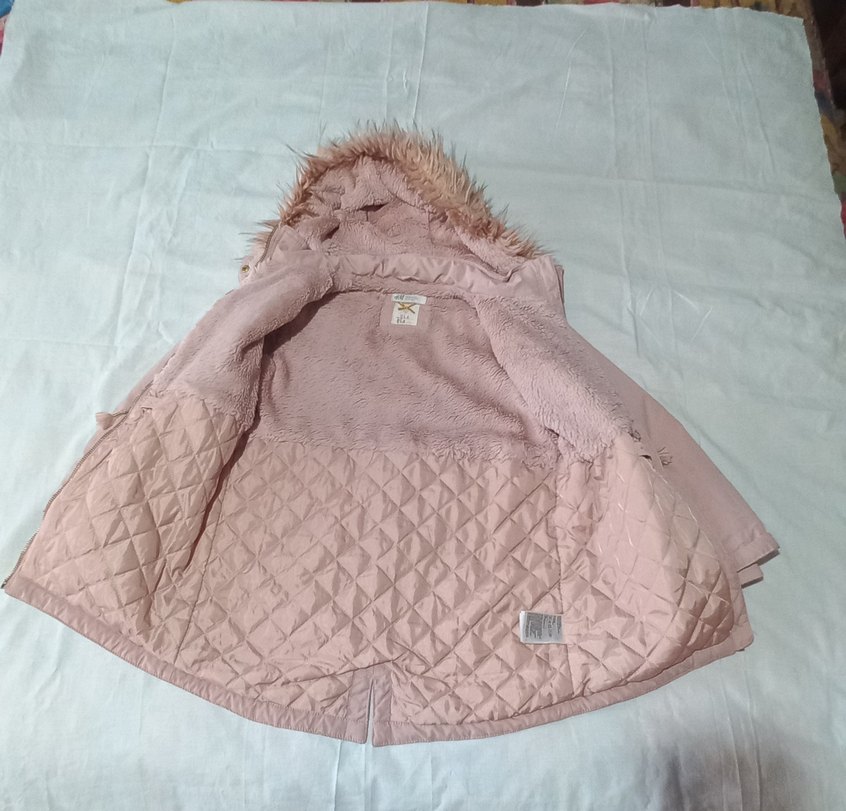 Kız Çocuk somon rengi kürklü Kapüşonlu Mont 8-9 yaş - Görsel 2