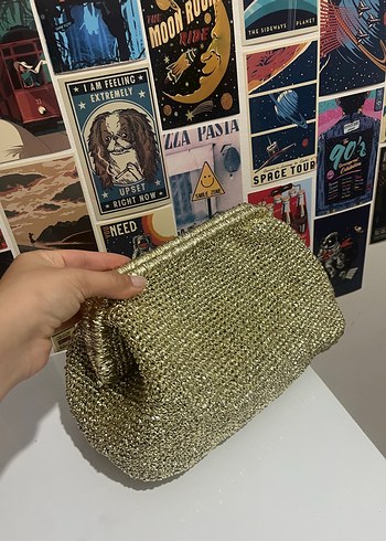 Beden altın Renk Altın Rengi Örgü Kadın Clutch Çanta