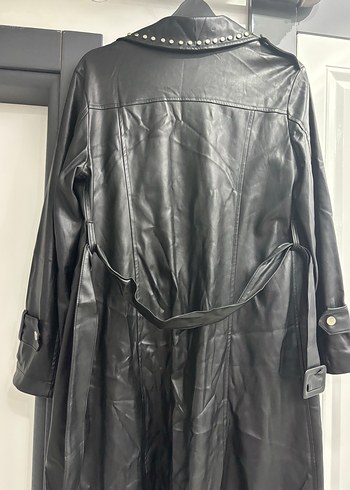 Uzun Siyah Deri Goth Kadın Trençkot - Görsel 10