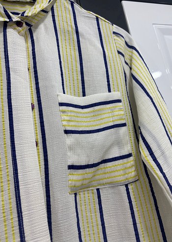 Uzun Kollu Sarı Çizgili Gömlek - Görsel 3