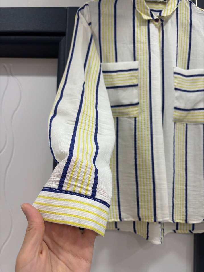 Uzun Kollu Sarı Çizgili Gömlek - Görsel 2