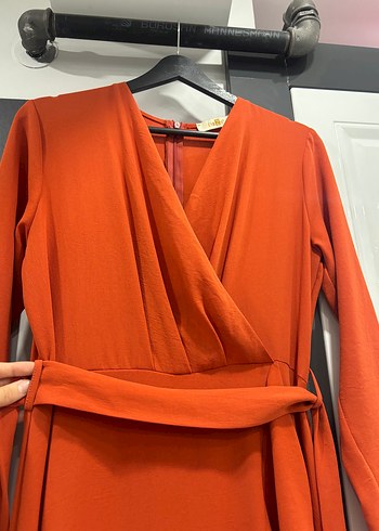 Turuncu Uzun Kollu Kadın Elbise - Görsel 7