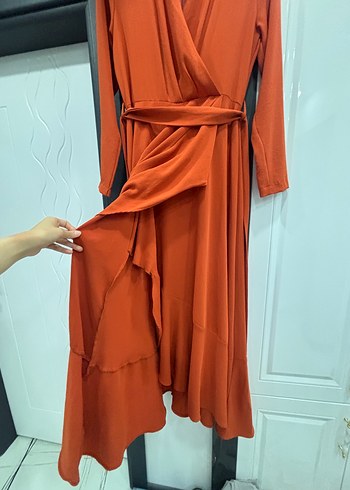 Turuncu Uzun Kollu Kadın Elbise - Görsel 3