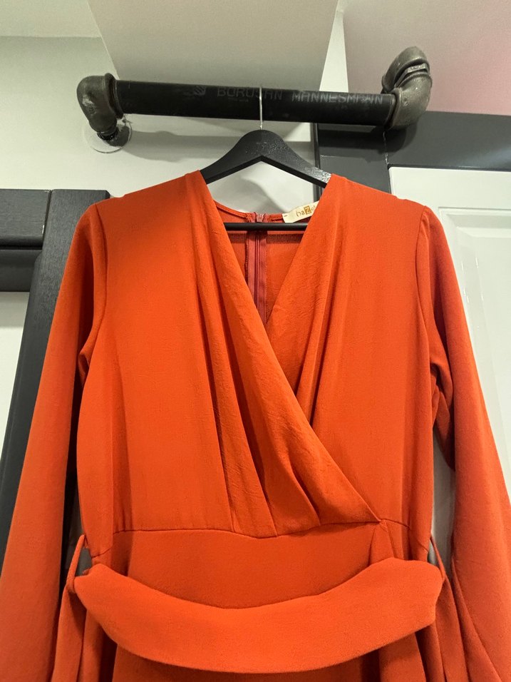 Turuncu Uzun Kollu Kadın Elbise - Görsel 5